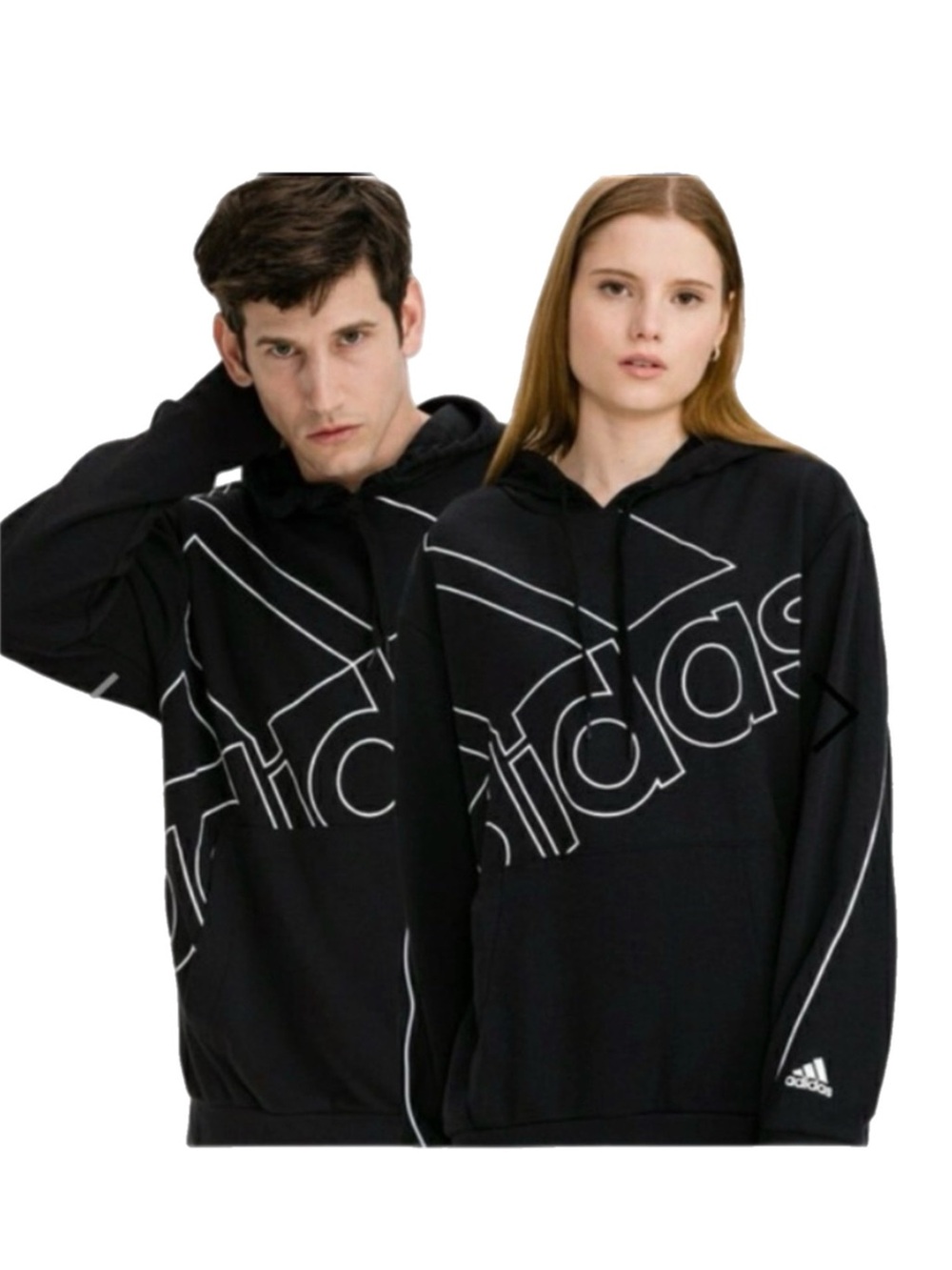 ADIDAS Black Hoodie with White Logo Lines Unisex